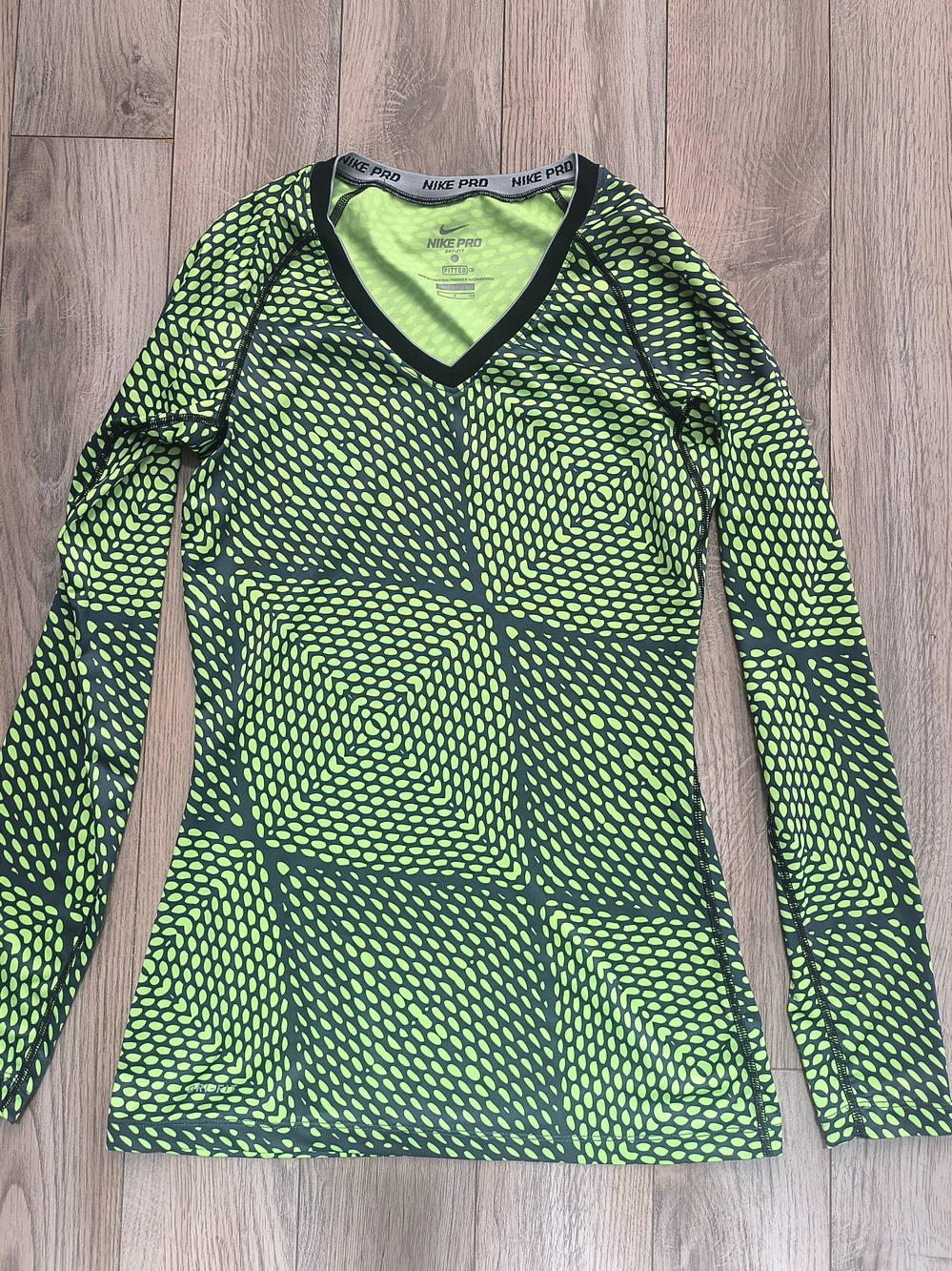 Nike Pro Dri-Fit Women’s Long-Sleeve V-Neck Training Top - Neon Green/Black